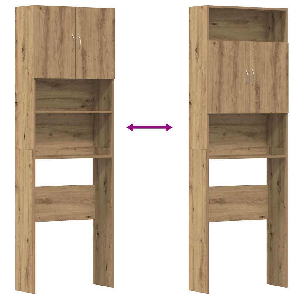 Wasmachinekast 64x24x190 cm bewerkt hout artisanaal eikenkleur is nu te koop bij PeponiXL, paradijselijk wonen!
