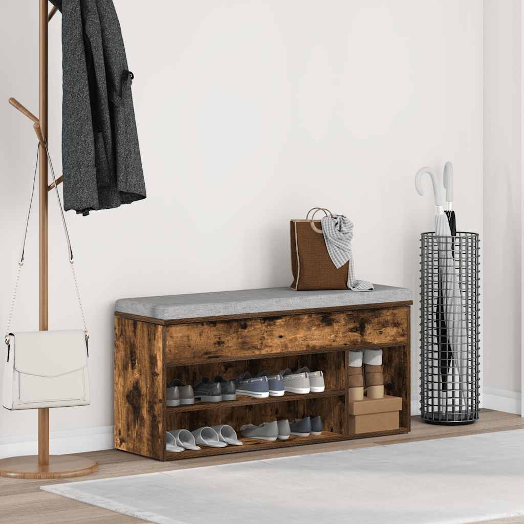 Schoenenbank 102x30,5x45 cm bewerkt hout gerookt eikenkleurig is nu te koop bij PeponiXL, paradijselijk wonen!