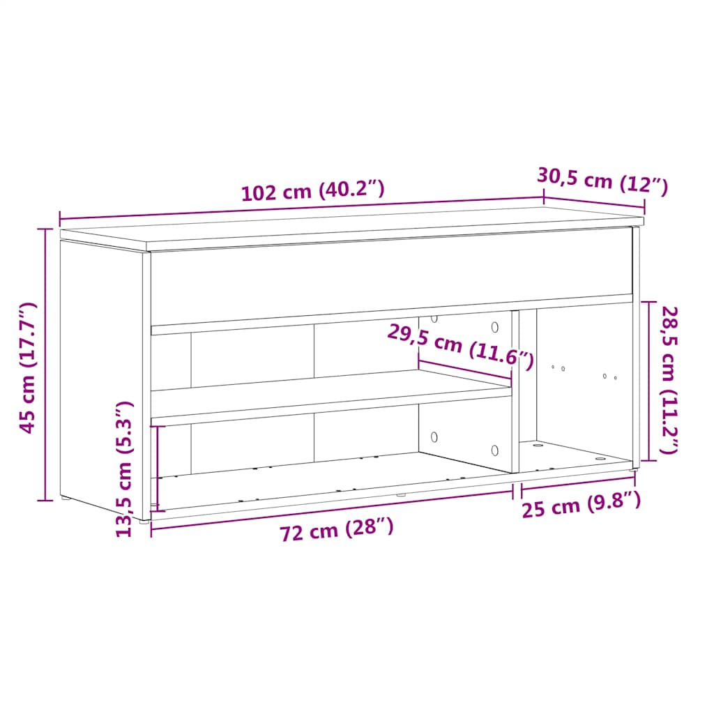 Schoenenbank 102x30,5x45 cm bewerkt hout gerookt eikenkleurig is nu te koop bij PeponiXL, paradijselijk wonen!