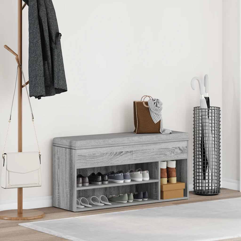 Schoenenbank 102x30,5x45cm bewerkt hout grijs sonoma eikenkleur is nu te koop bij PeponiXL, paradijselijk wonen!