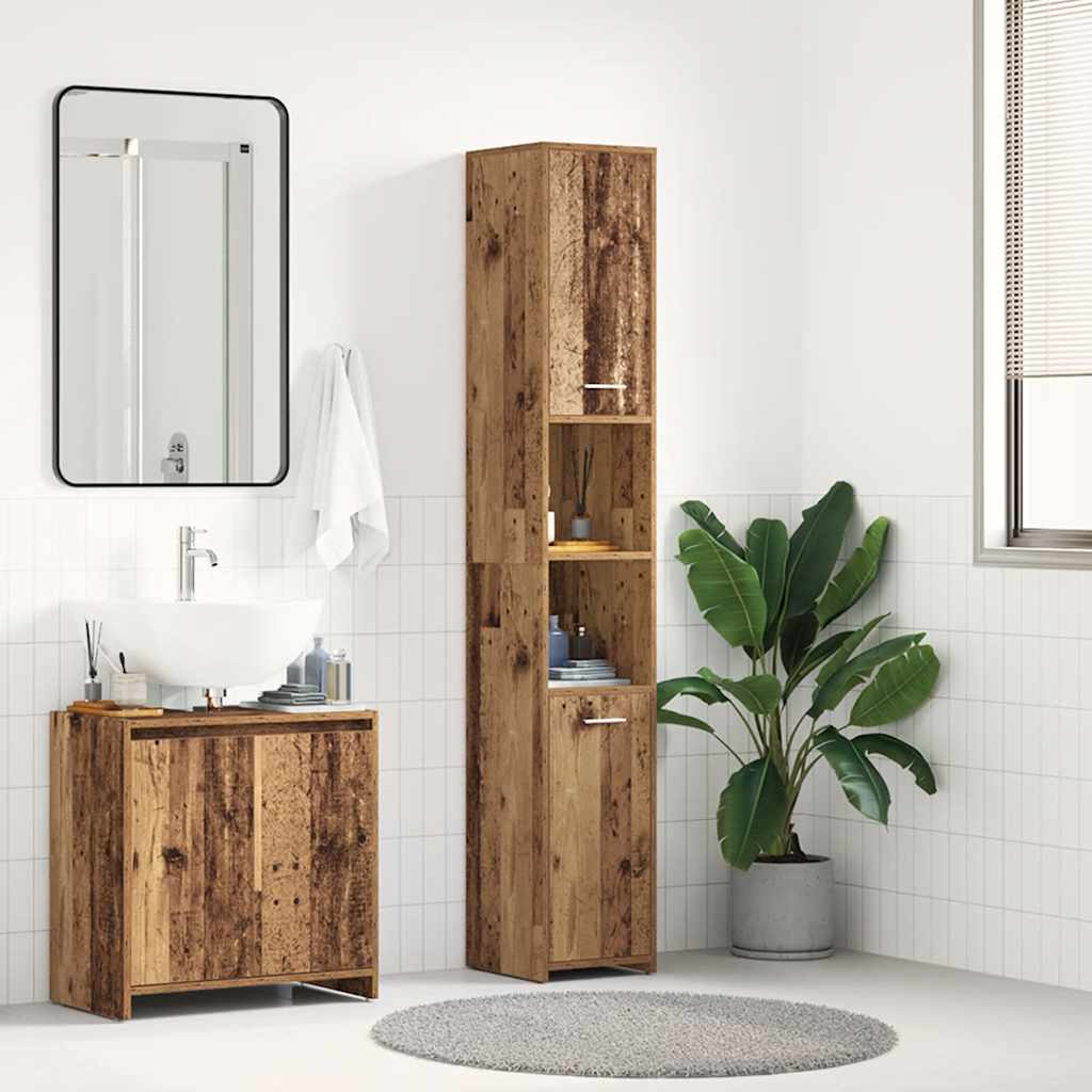 Badkamerkast 30x30x183,5 cm bewerkt hout oud houtkleurig is nu te koop bij PeponiXL, paradijselijk wonen!