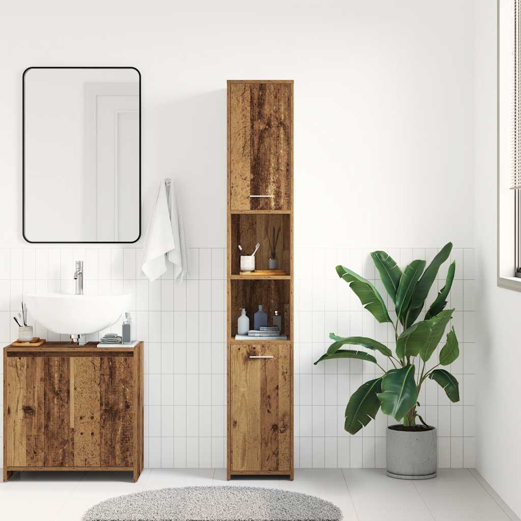 Badkamerkast 30x30x183,5 cm bewerkt hout oud houtkleurig is nu te koop bij PeponiXL, paradijselijk wonen!