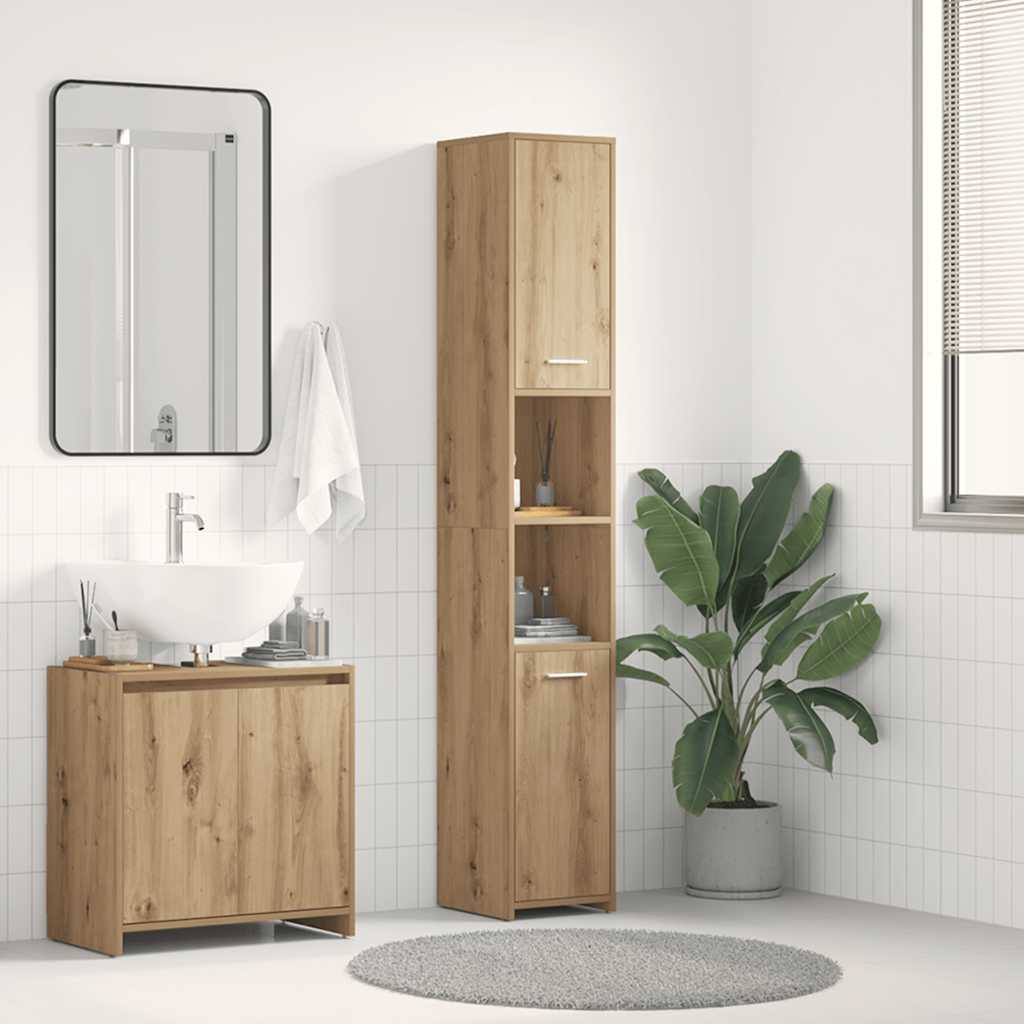 Badkamerkast 30x30x183,5 cm bewerkt hout artisanaal eikenkleur is nu te koop bij PeponiXL, paradijselijk wonen!