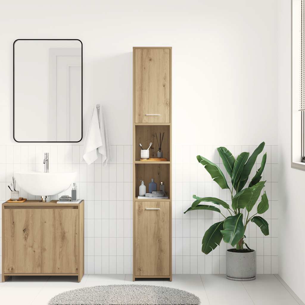 Badkamerkast 30x30x183,5 cm bewerkt hout artisanaal eikenkleur is nu te koop bij PeponiXL, paradijselijk wonen!