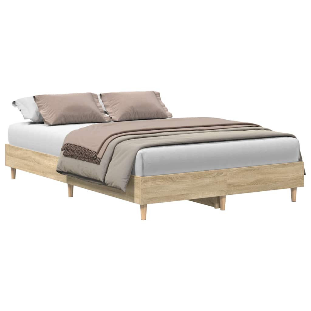 Bedframe zonder matras 120x200cm spaanplaat sonoma eikenkleurig is nu te koop bij PeponiXL, paradijselijk wonen!