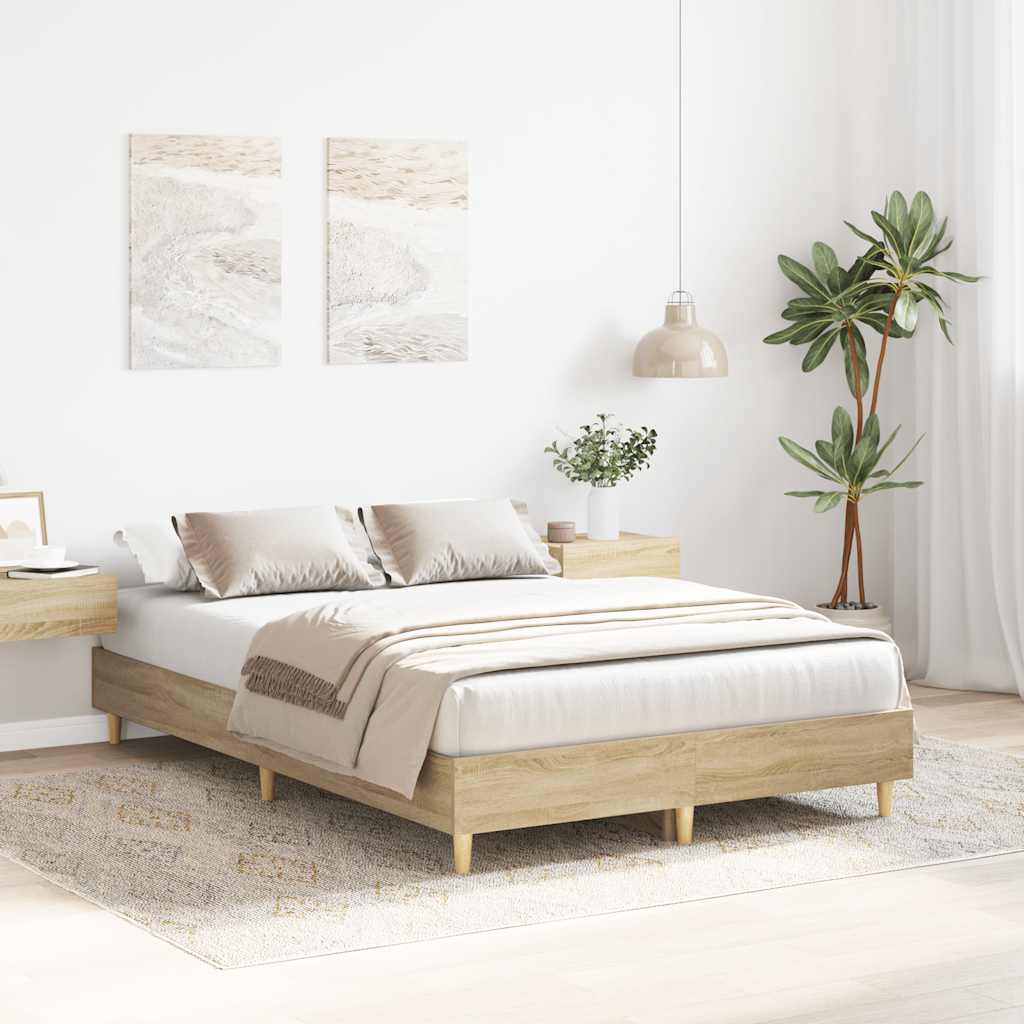 Bedframe zonder matras 120x200cm spaanplaat sonoma eikenkleurig is nu te koop bij PeponiXL, paradijselijk wonen!