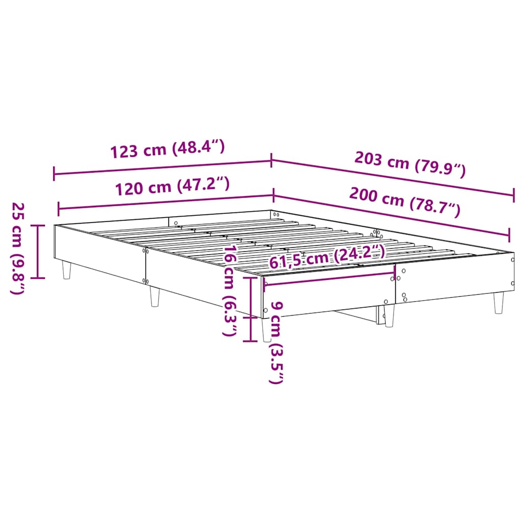 Bedframe zonder matras 120x200cm spaanplaat sonoma eikenkleurig is nu te koop bij PeponiXL, paradijselijk wonen!