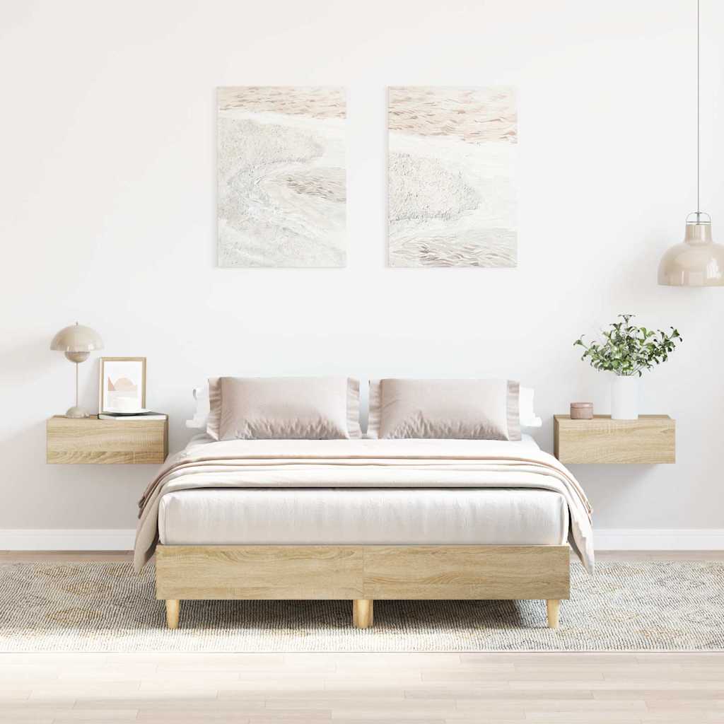 Bedframe zonder matras 120x200cm spaanplaat sonoma eikenkleurig is nu te koop bij PeponiXL, paradijselijk wonen!