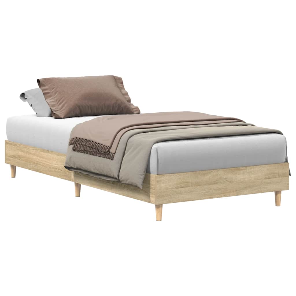 Bedframe zonder matras 100x200cm spaanplaat sonoma eikenkleurig is nu te koop bij PeponiXL, paradijselijk wonen!