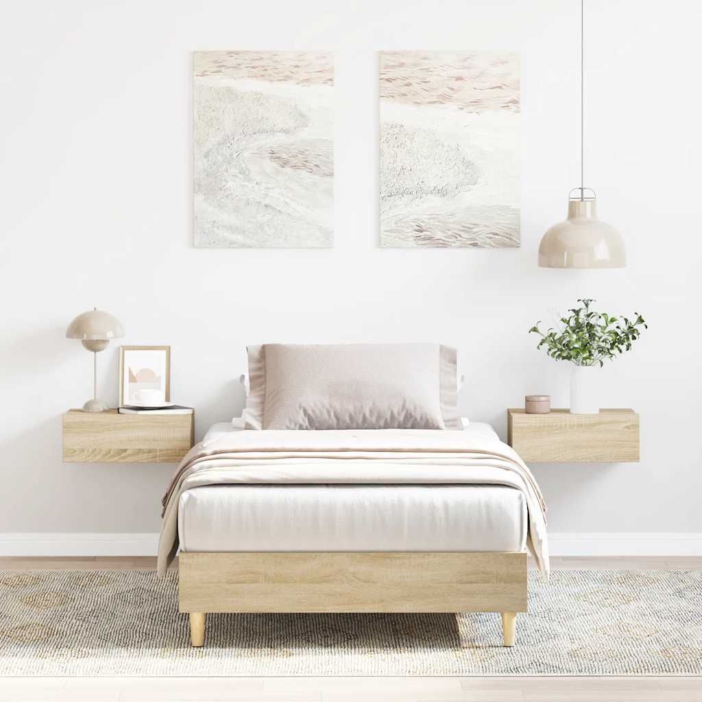Bedframe zonder matras 100x200cm spaanplaat sonoma eikenkleurig is nu te koop bij PeponiXL, paradijselijk wonen!