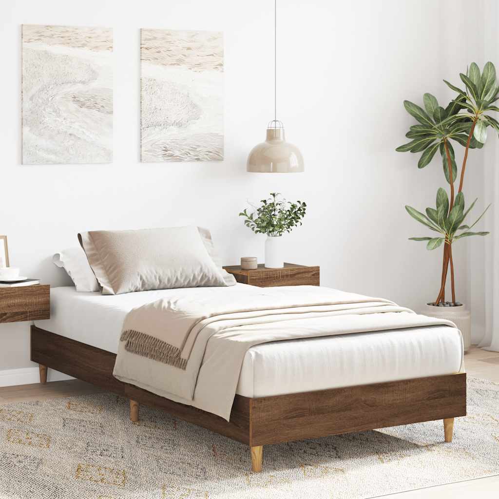 Bedframe zonder matras 100x200 cm spaanplaat bruin eikenkleurig is nu te koop bij PeponiXL, paradijselijk wonen!