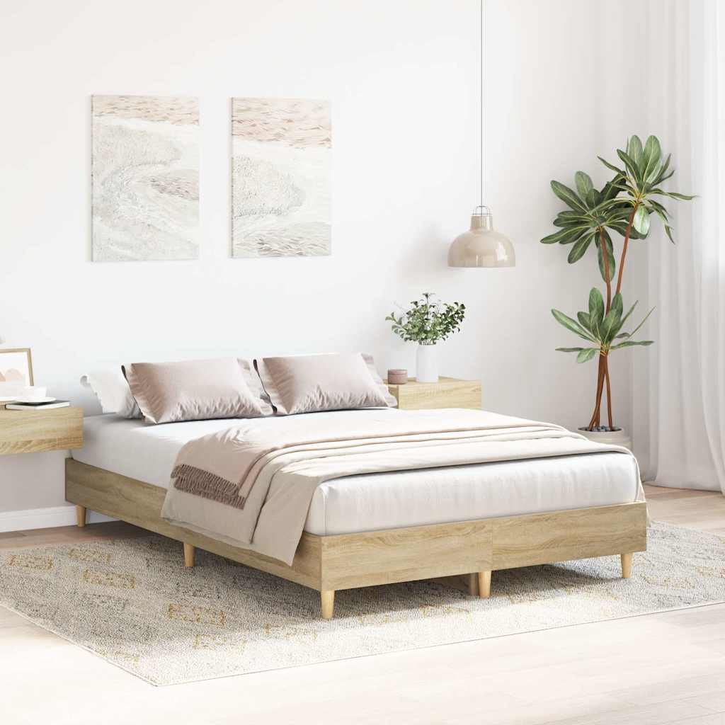 Bedframe zonder matras 140x190cm spaanplaat sonoma eikenkleurig is nu te koop bij PeponiXL, paradijselijk wonen!