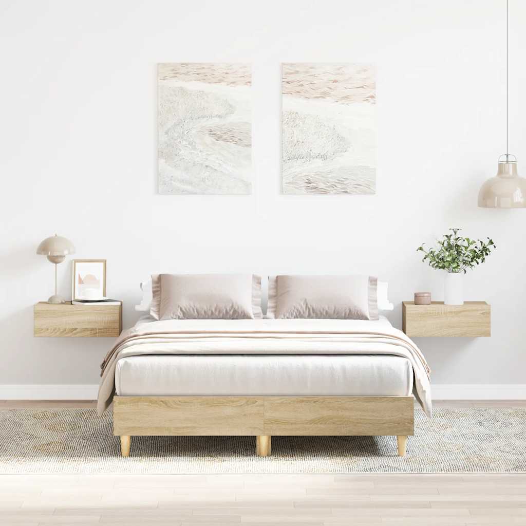 Bedframe zonder matras 140x190cm spaanplaat sonoma eikenkleurig is nu te koop bij PeponiXL, paradijselijk wonen!