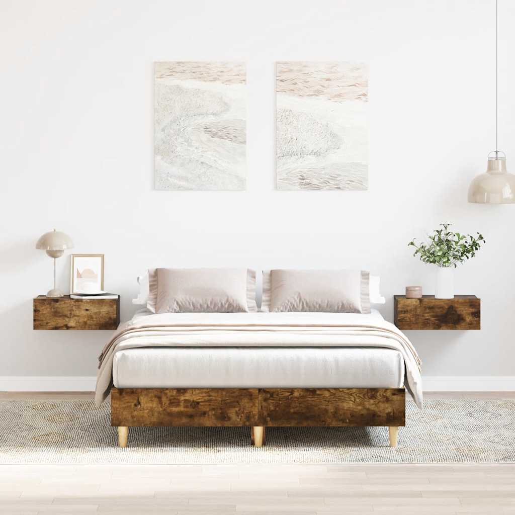 Bedframe zonder matras 140x190 cm spaanplaat gerookt eiken is nu te koop bij PeponiXL, paradijselijk wonen!
