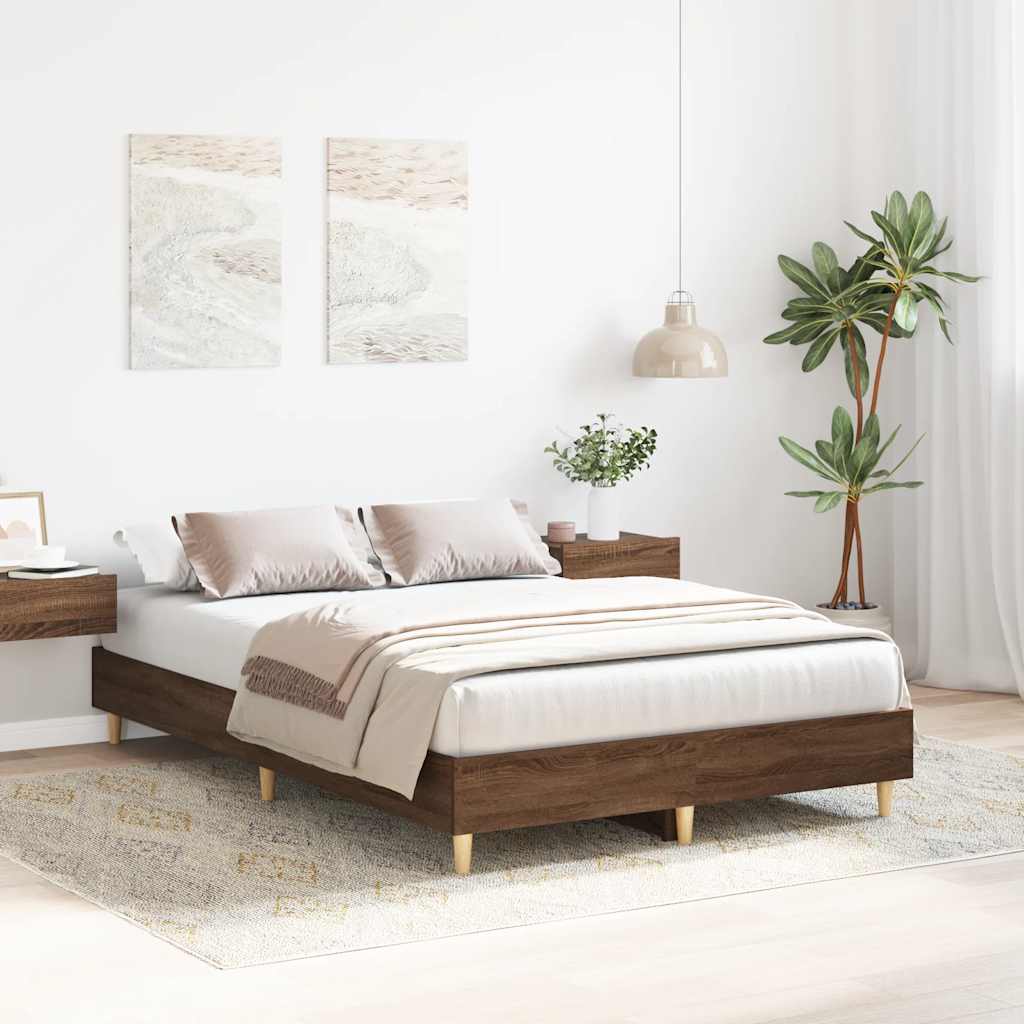 Bedframe zonder matras 135x190 cm spaanplaat bruin eiken is nu te koop bij PeponiXL, paradijselijk wonen!
