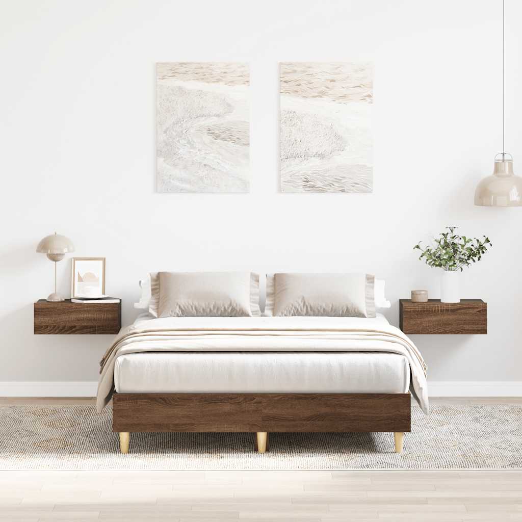 Bedframe zonder matras 135x190 cm spaanplaat bruin eiken is nu te koop bij PeponiXL, paradijselijk wonen!