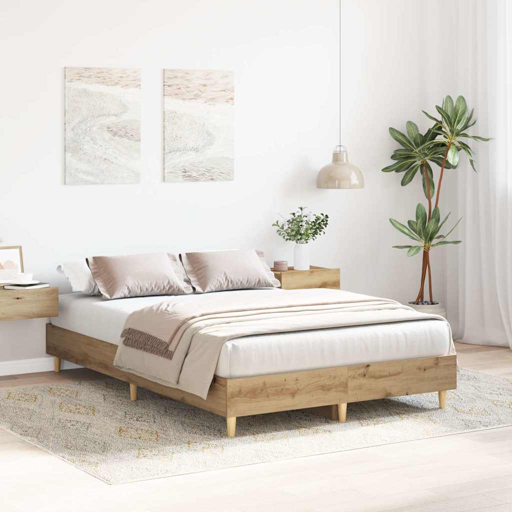 Bedframe zonder matras spaanplaat artisanaal eikenkleurig is nu te koop bij PeponiXL, paradijselijk wonen!