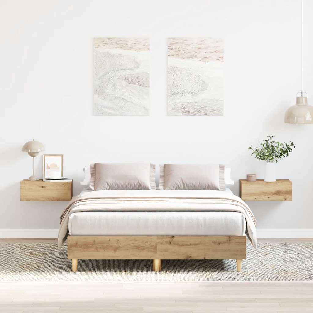Bedframe zonder matras spaanplaat artisanaal eikenkleurig is nu te koop bij PeponiXL, paradijselijk wonen!