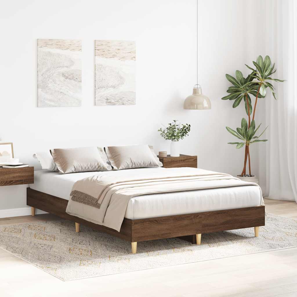 Bedframe zonder matras 120x190 cm spaanplaat bruin eikenkleurig is nu te koop bij PeponiXL, paradijselijk wonen!