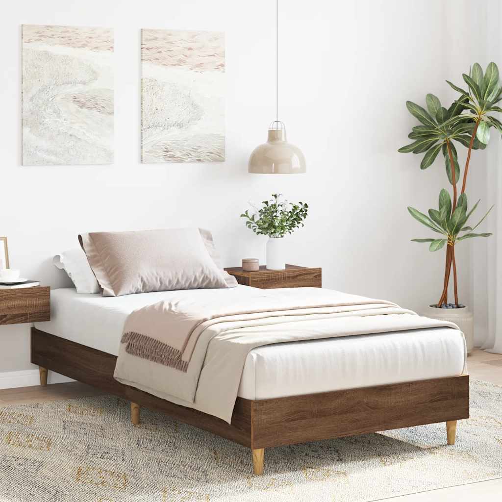 Bedframe zonder matras 90x190 cm spaanplaat bruin eikenkleurig is nu te koop bij PeponiXL, paradijselijk wonen!