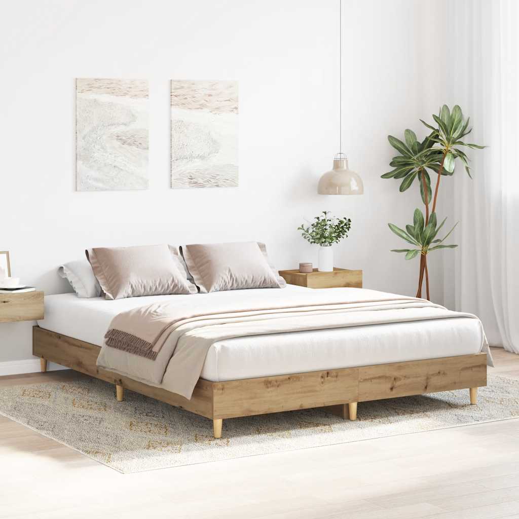 Bedframe zonder matras spaanplaat ambachtelijk eikenkleurig is nu te koop bij PeponiXL, paradijselijk wonen!