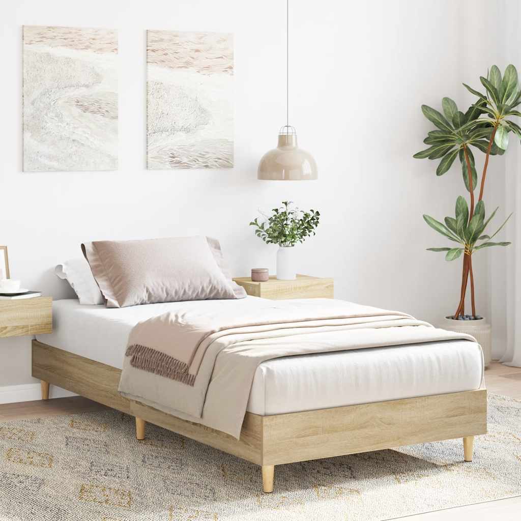 Bedframe zonder matras 75x190 cm spaanplaat sonoma eikenkleurig is nu te koop bij PeponiXL, paradijselijk wonen!