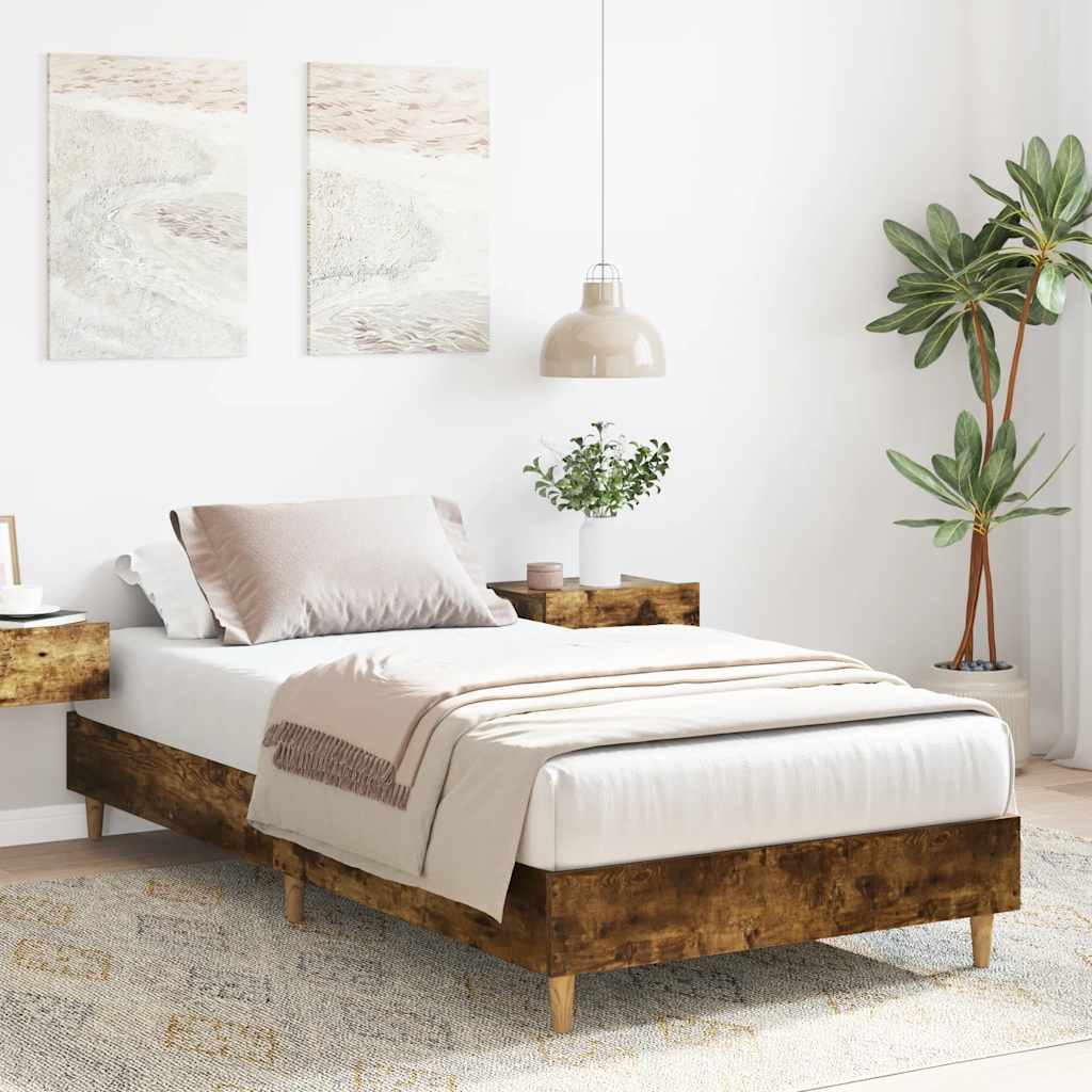 Bedframe zonder matras 75x190 cm spaanplaat gerookt eiken is nu te koop bij PeponiXL, paradijselijk wonen!