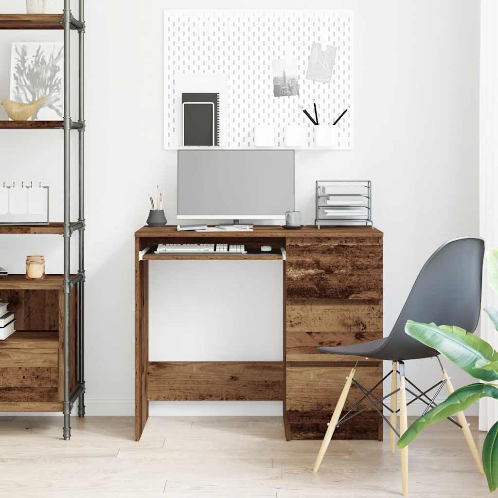 Bureau 90x45x76 cm bewerkt hout oud houtkleurig is nu te koop bij PeponiXL, paradijselijk wonen!
