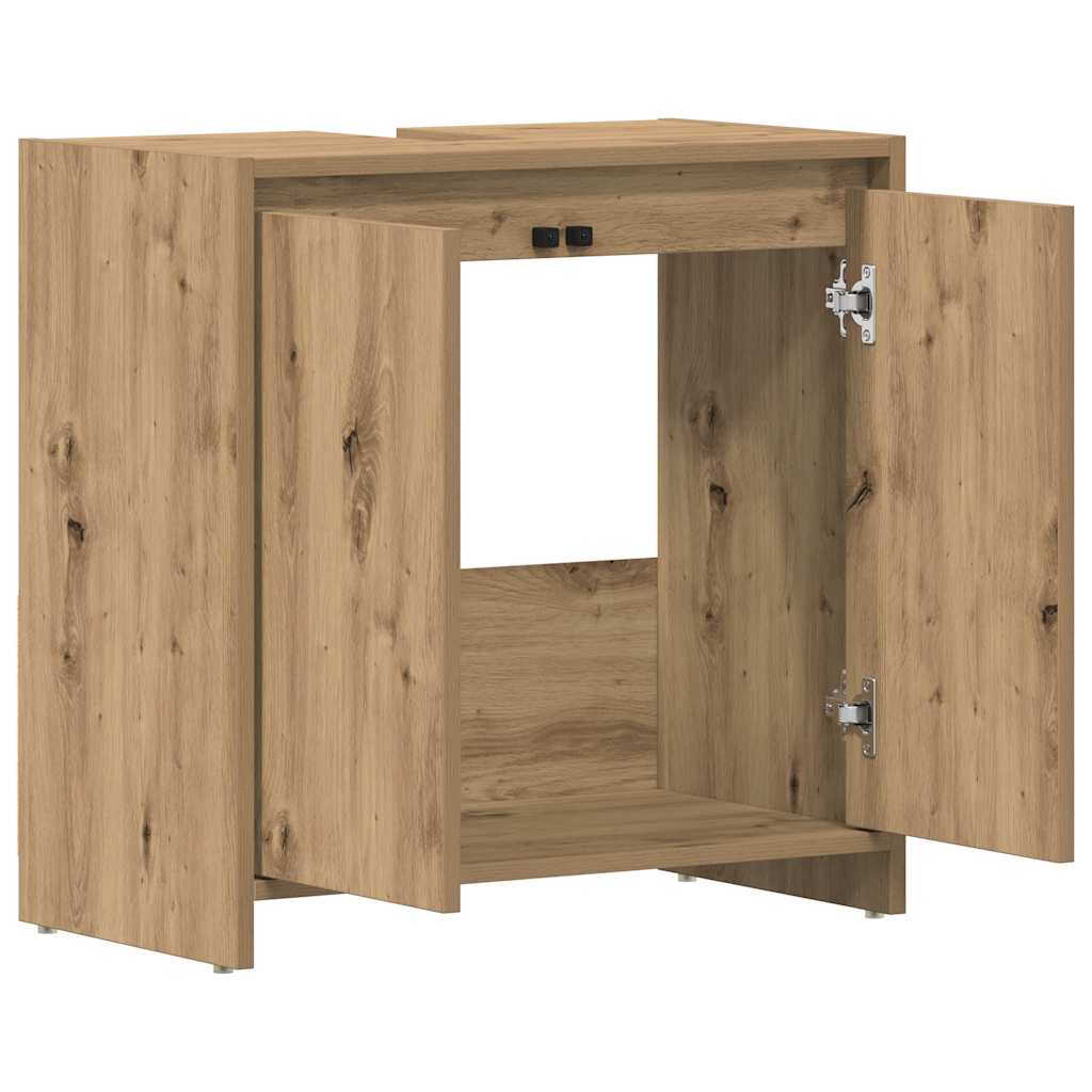 Wastafelkast 60x33x60 cm bewerkt hout artisanaal eikenkleurig is nu te koop bij PeponiXL, paradijselijk wonen!