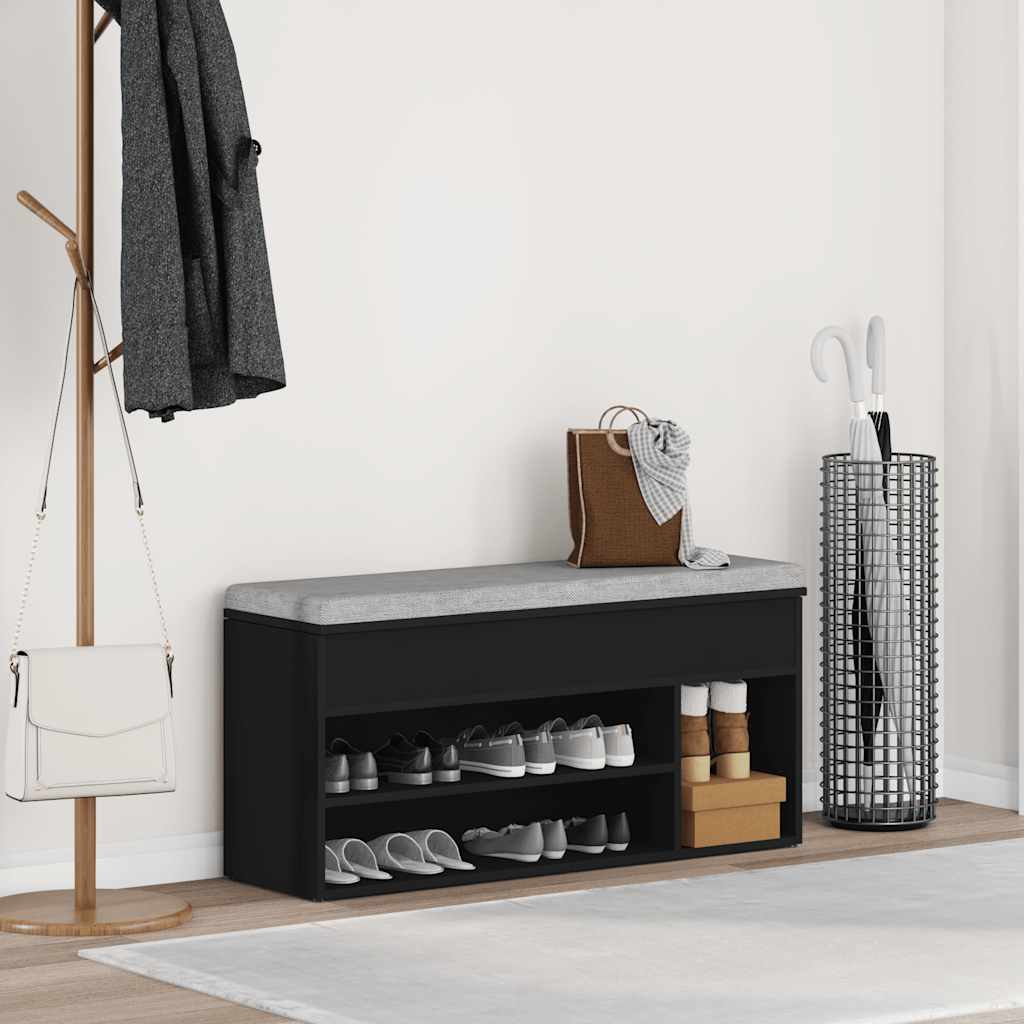 Schoenenbank 102x30,5x45 cm bewerkt hout zwart is nu te koop bij PeponiXL, paradijselijk wonen!