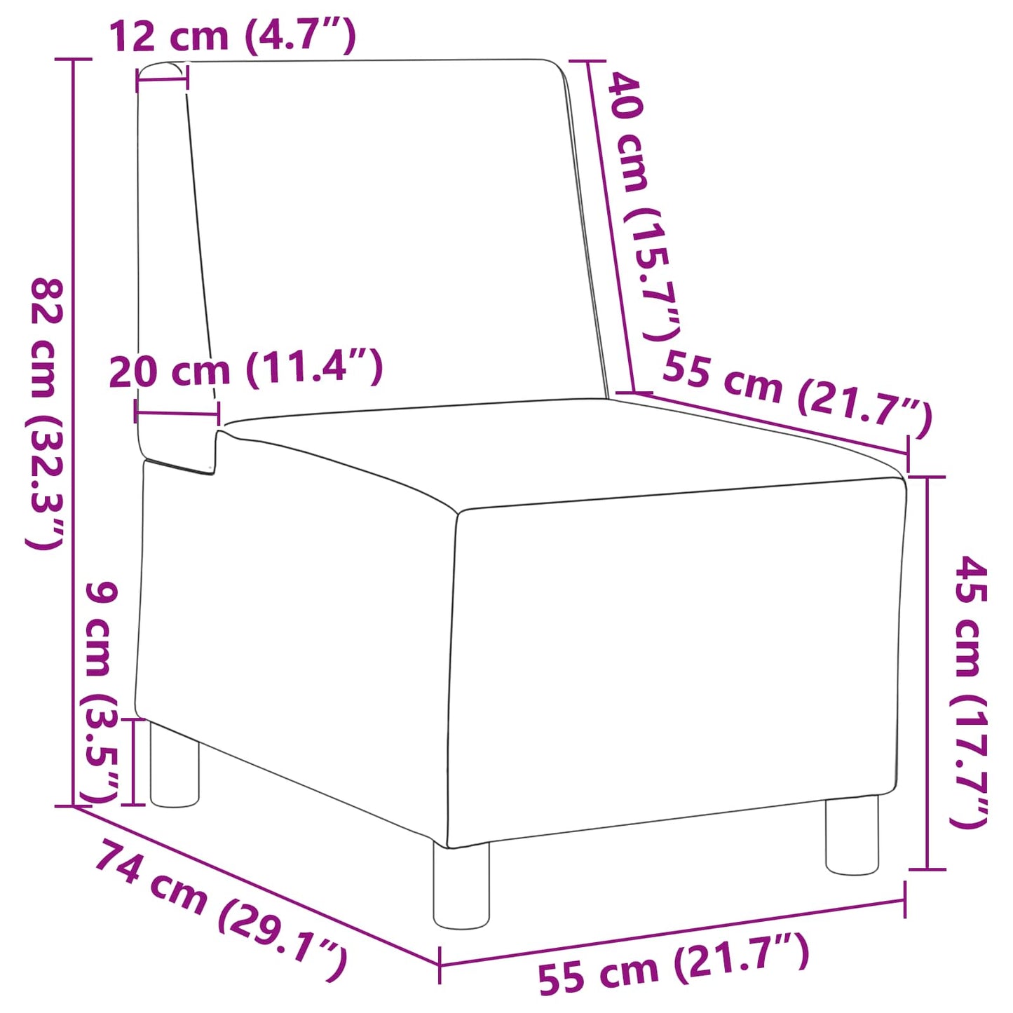 Modulaire Bankeenheid Armlos Zwart 55 x 74 x 82 cm Nep Leer
