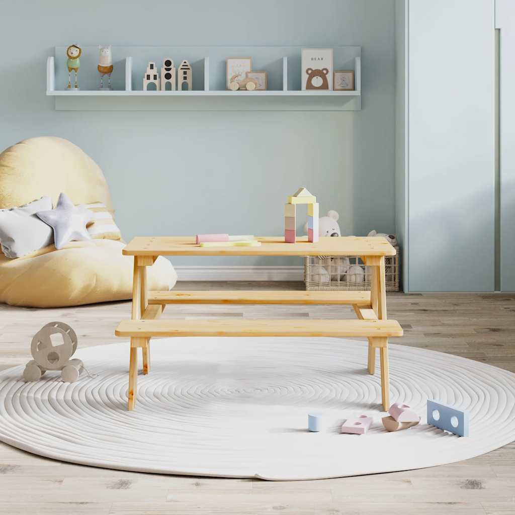 Kindertafel met banken 90x79,5x50 cm massief hout is nu te koop bij PeponiXL, paradijselijk wonen!