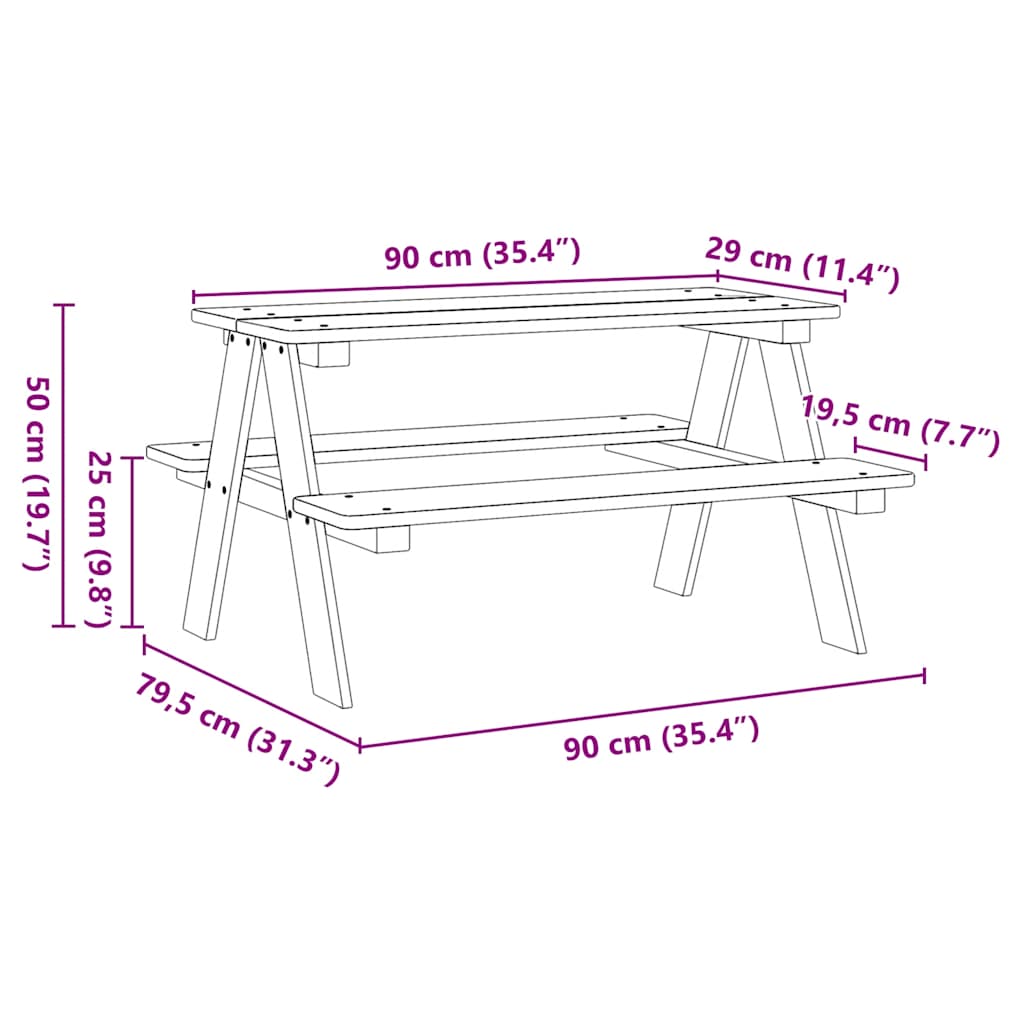 Kindertafel met banken 90x79,5x50 cm massief hout is nu te koop bij PeponiXL, paradijselijk wonen!