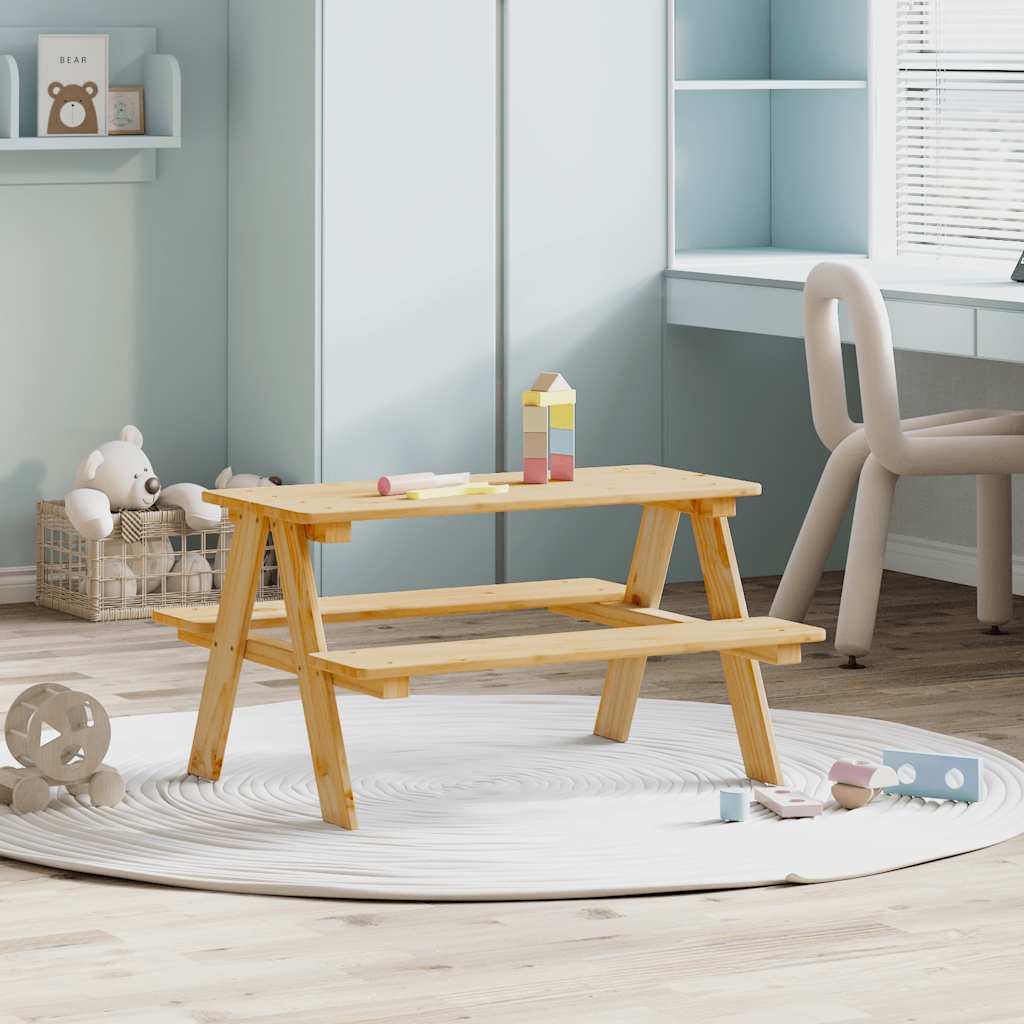 Kindertafel met banken 90x79,5x50 cm massief hout is nu te koop bij PeponiXL, paradijselijk wonen!