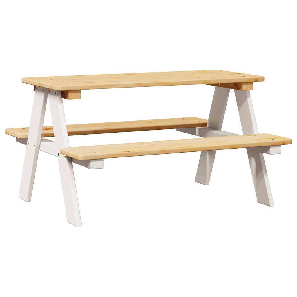 Kindertafel met banken IRUN 90x79,5x50cm massief hout wit is nu te koop bij PeponiXL, paradijselijk wonen!