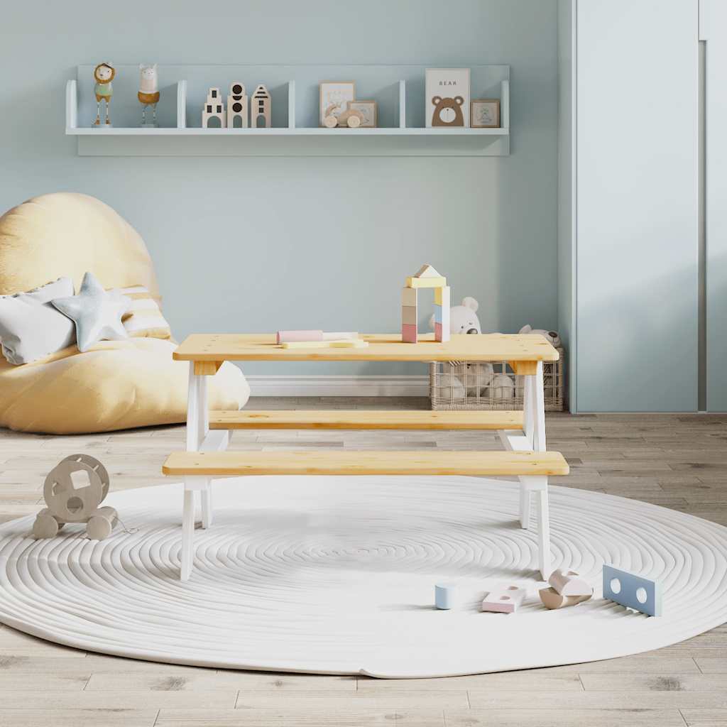Kindertafel met banken IRUN 90x79,5x50cm massief hout wit is nu te koop bij PeponiXL, paradijselijk wonen!