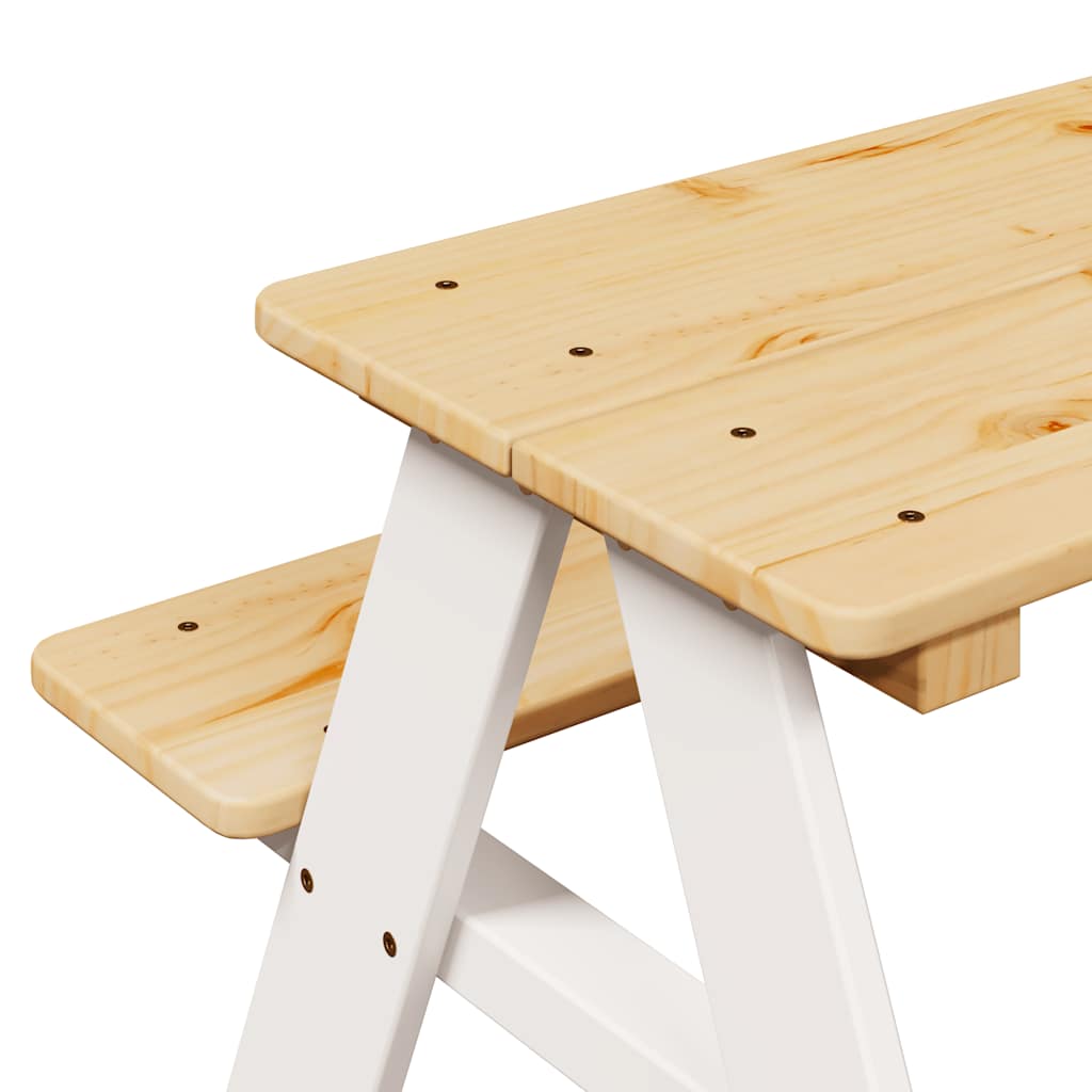Kindertafel met banken IRUN 90x79,5x50cm massief hout wit is nu te koop bij PeponiXL, paradijselijk wonen!
