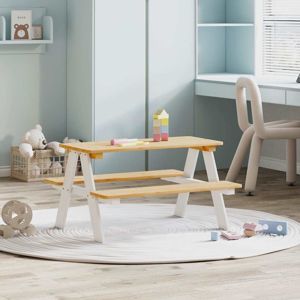 Kindertafel met banken IRUN 90x79,5x50cm massief hout wit is nu te koop bij PeponiXL, paradijselijk wonen!