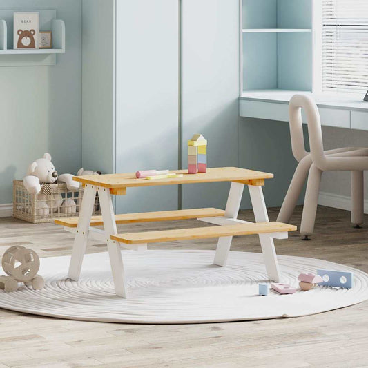 Kindertafel met banken IRUN 90x79,5x50cm massief hout wit is nu te koop bij PeponiXL, paradijselijk wonen!