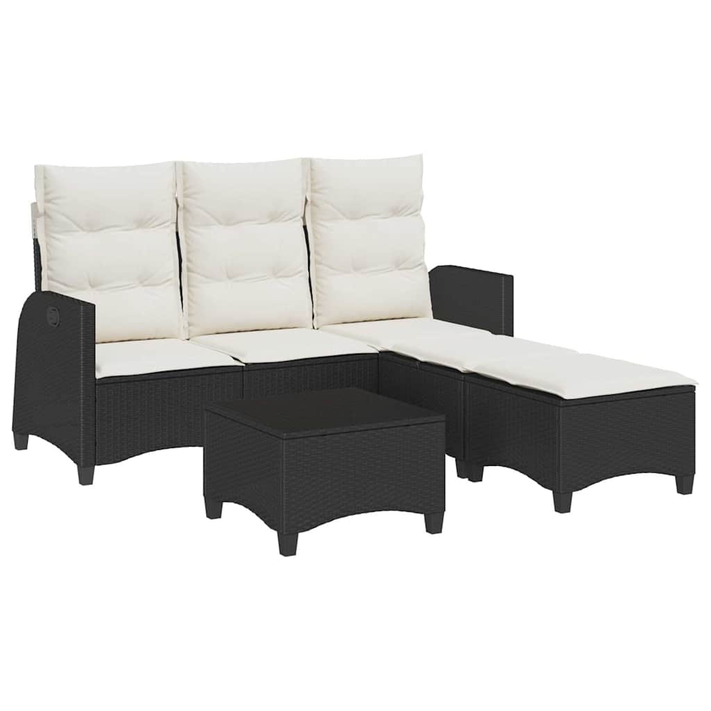 3-delige Tuinbankstel met kussens L-vormig poly rattan zwart is nu te koop bij PeponiXL, paradijselijk wonen!