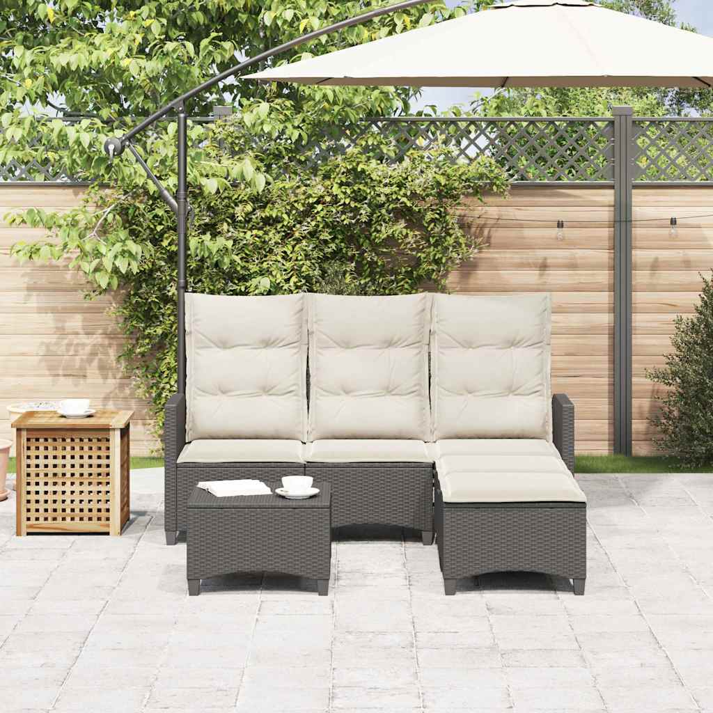 3-delige Tuinbankstel met kussens L-vormig poly rattan zwart is nu te koop bij PeponiXL, paradijselijk wonen!