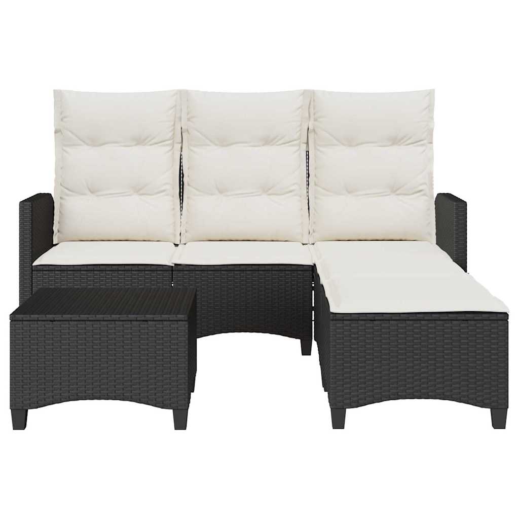 3-delige Tuinbankstel met kussens L-vormig poly rattan zwart is nu te koop bij PeponiXL, paradijselijk wonen!
