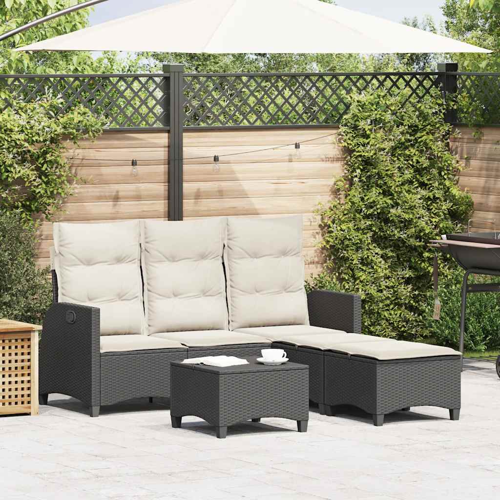3-delige Tuinbankstel met kussens L-vormig poly rattan zwart is nu te koop bij PeponiXL, paradijselijk wonen!