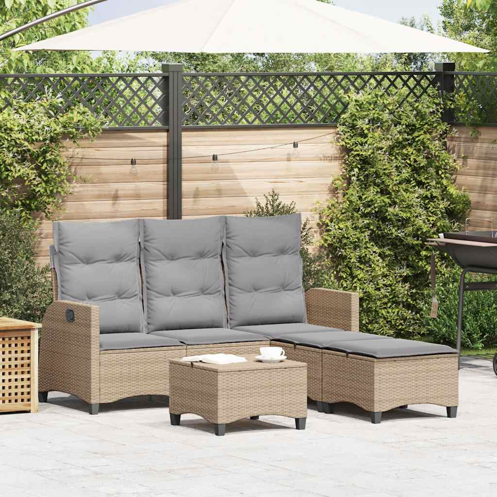3-delige Tuinbankstel met kussens L-vormig beige poly rattan is nu te koop bij PeponiXL, paradijselijk wonen!
