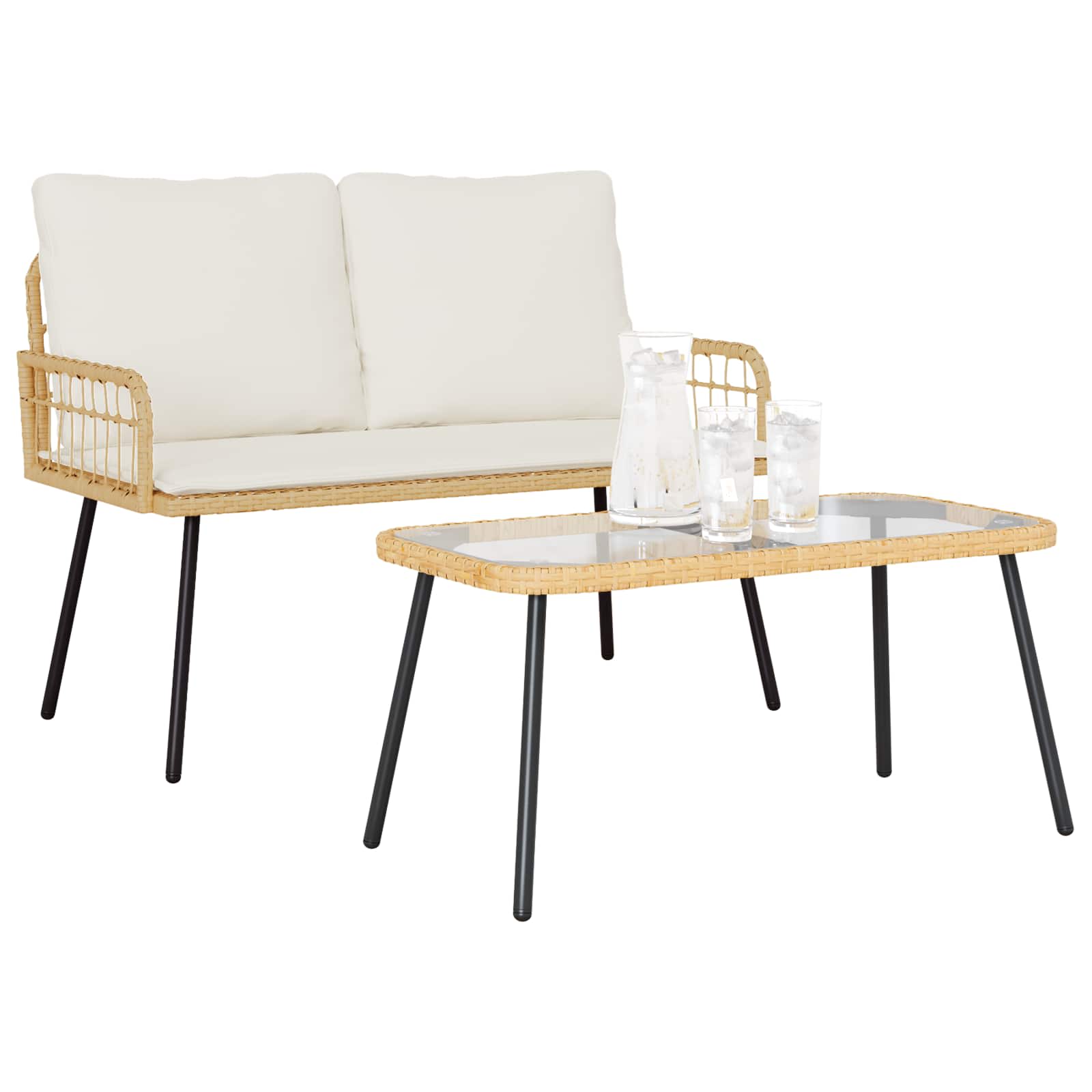 Tuin eettafelset met kussen 2 pcs Naturel poly rattan is nu te koop bij PeponiXL, paradijselijk wonen!