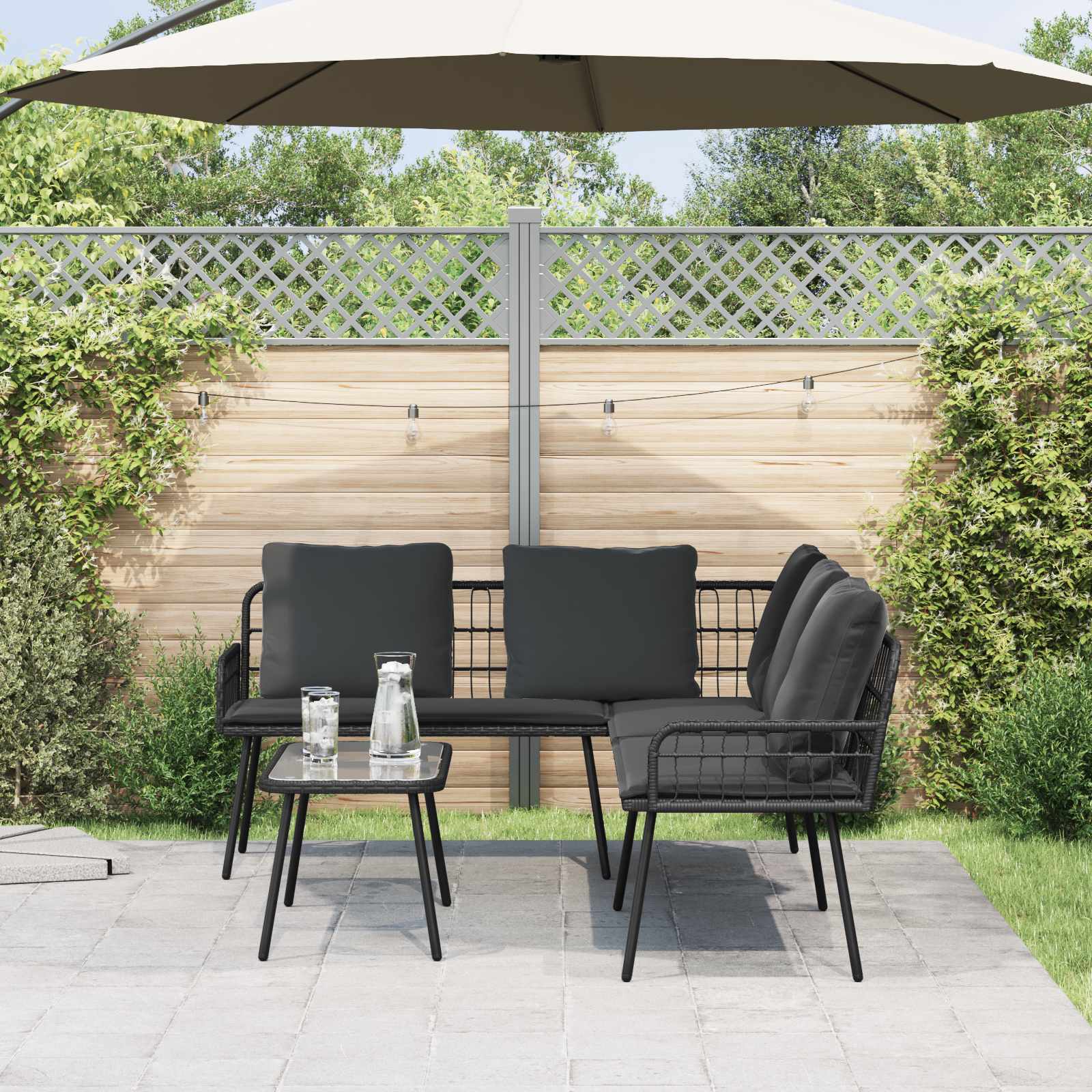Tuinbankenset met kussen 2 pcs Zwart poly rattan is nu te koop bij PeponiXL, paradijselijk wonen!