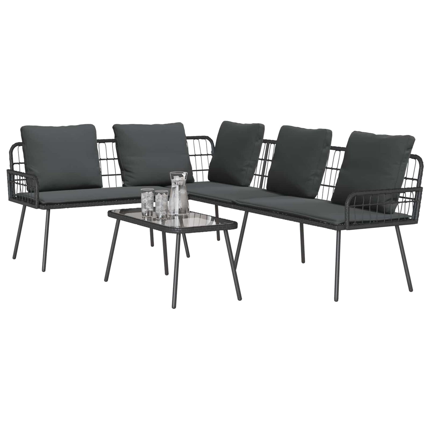 Tuinbankenset met kussen 2 pcs Zwart poly rattan is nu te koop bij PeponiXL, paradijselijk wonen!