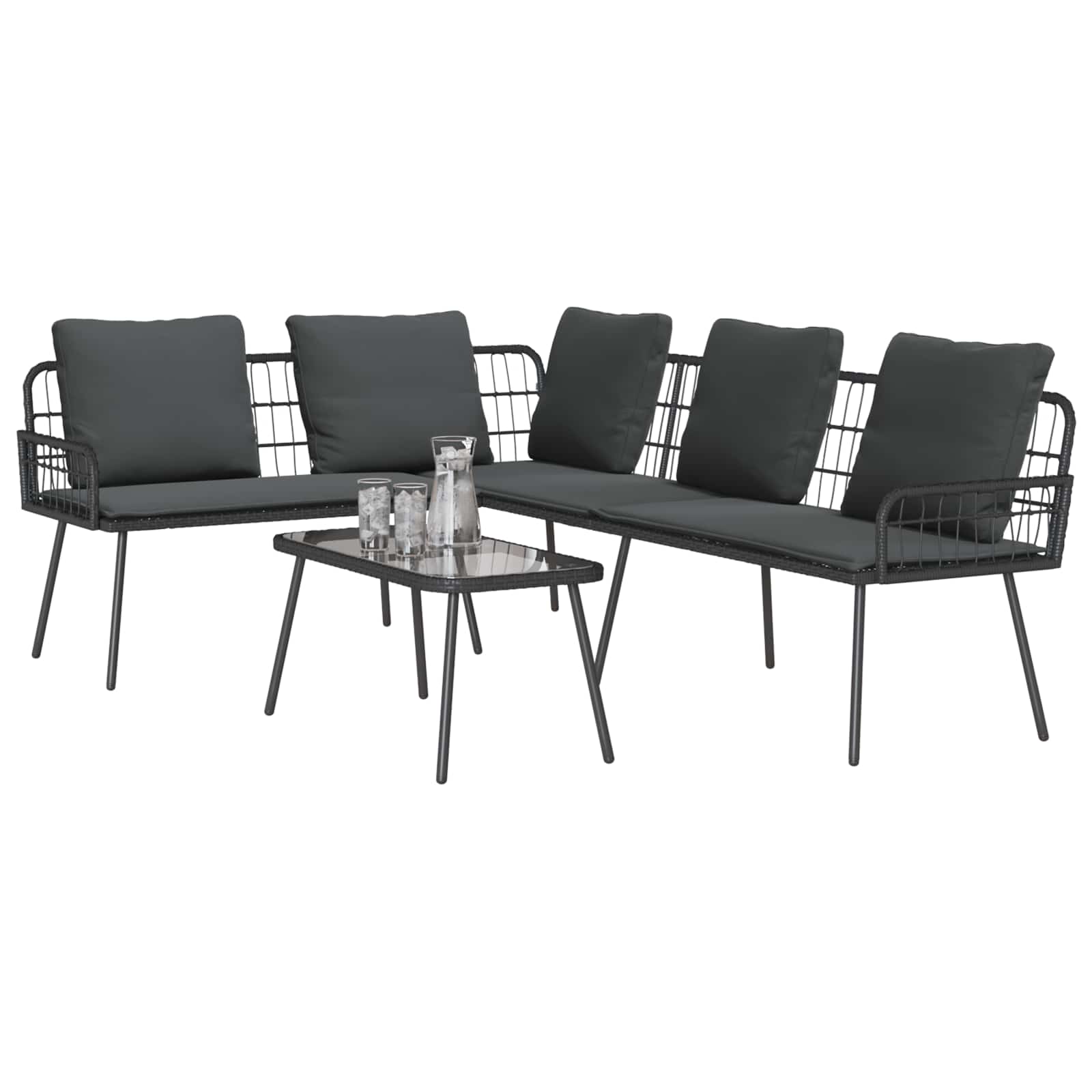 Tuinbankenset met kussen 2 pcs Zwart poly rattan is nu te koop bij PeponiXL, paradijselijk wonen!
