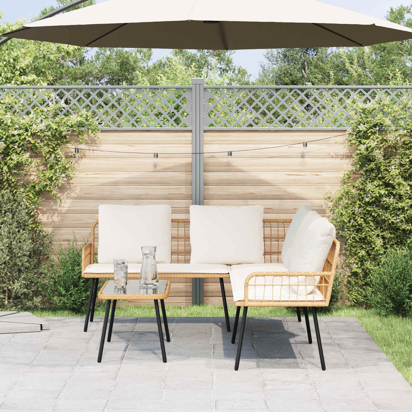 Tuinbankenset met kussen 2 pcs Naturel poly rattan is nu te koop bij PeponiXL, paradijselijk wonen!