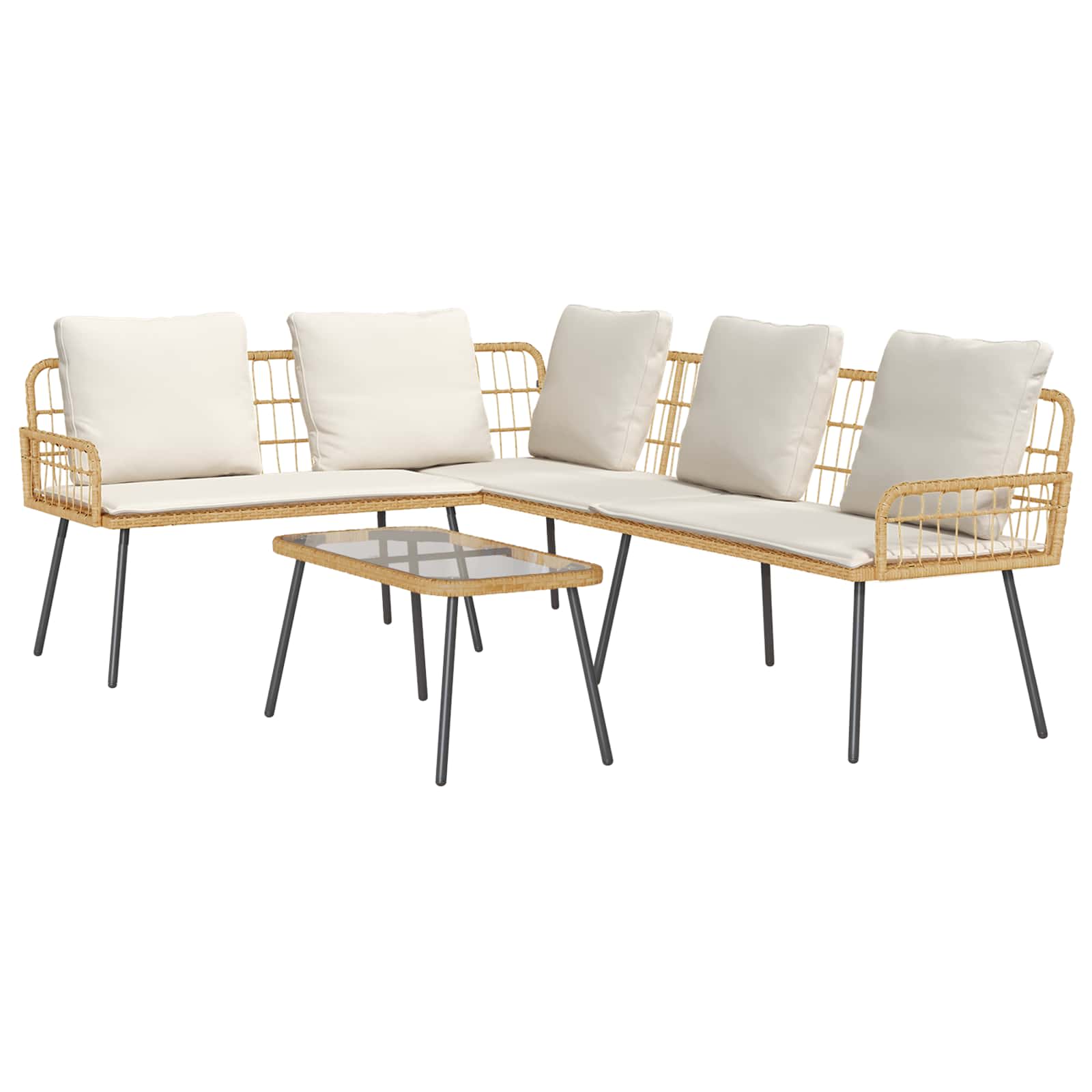 Tuinbankenset met kussen 2 pcs Naturel poly rattan is nu te koop bij PeponiXL, paradijselijk wonen!